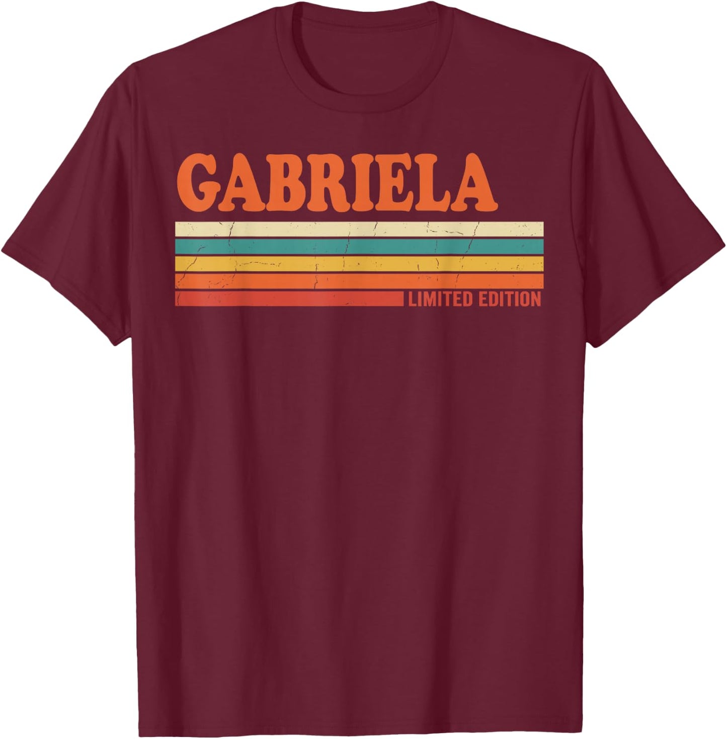 Gabriela Retro Personalized First Name Vintage Stripes T-Shirt - T-Shirt | Maroon