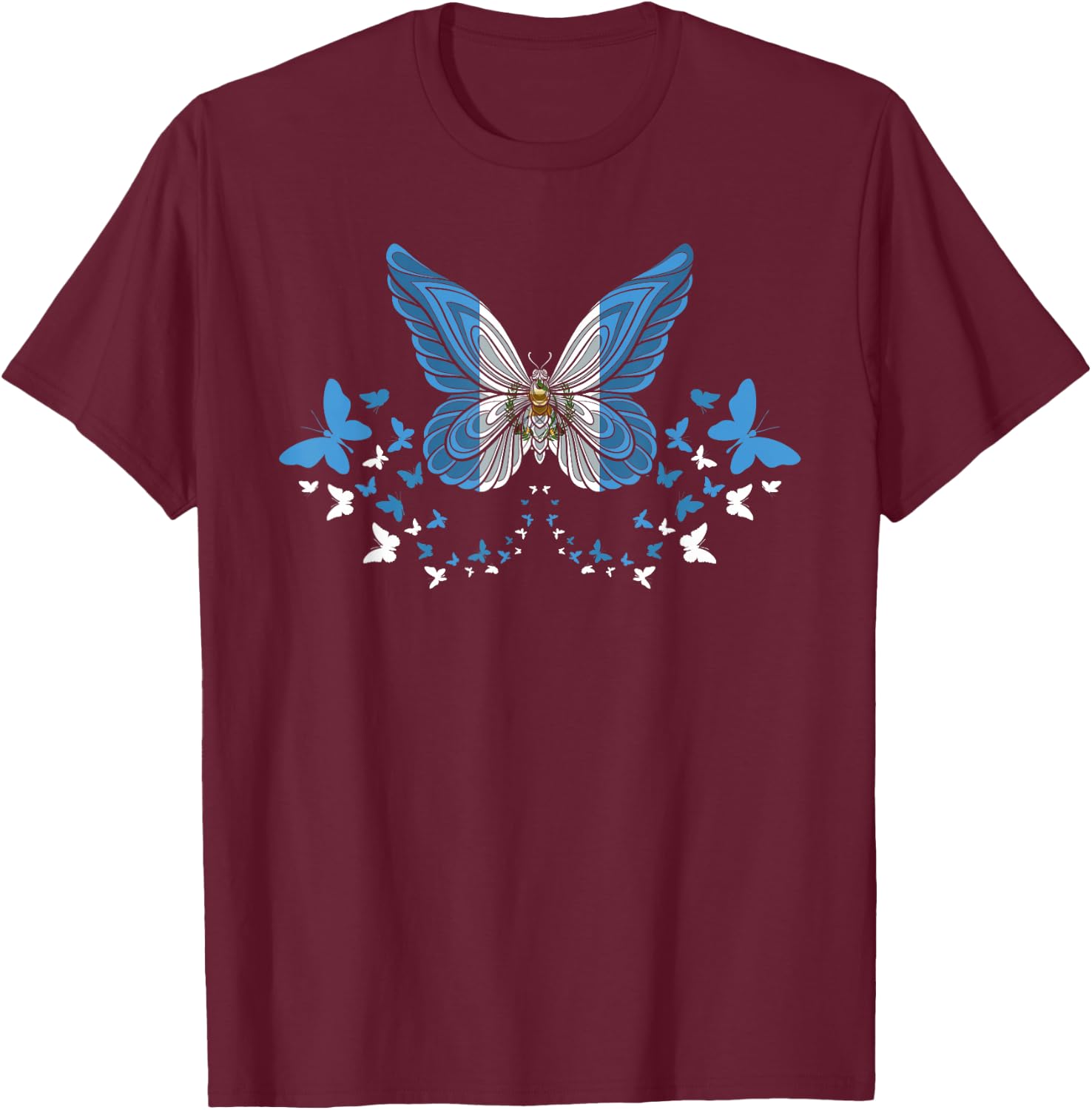 Guatemala Guatemalan Guatemala Flag Butterflies T-Shirt - T-Shirt | Maroon