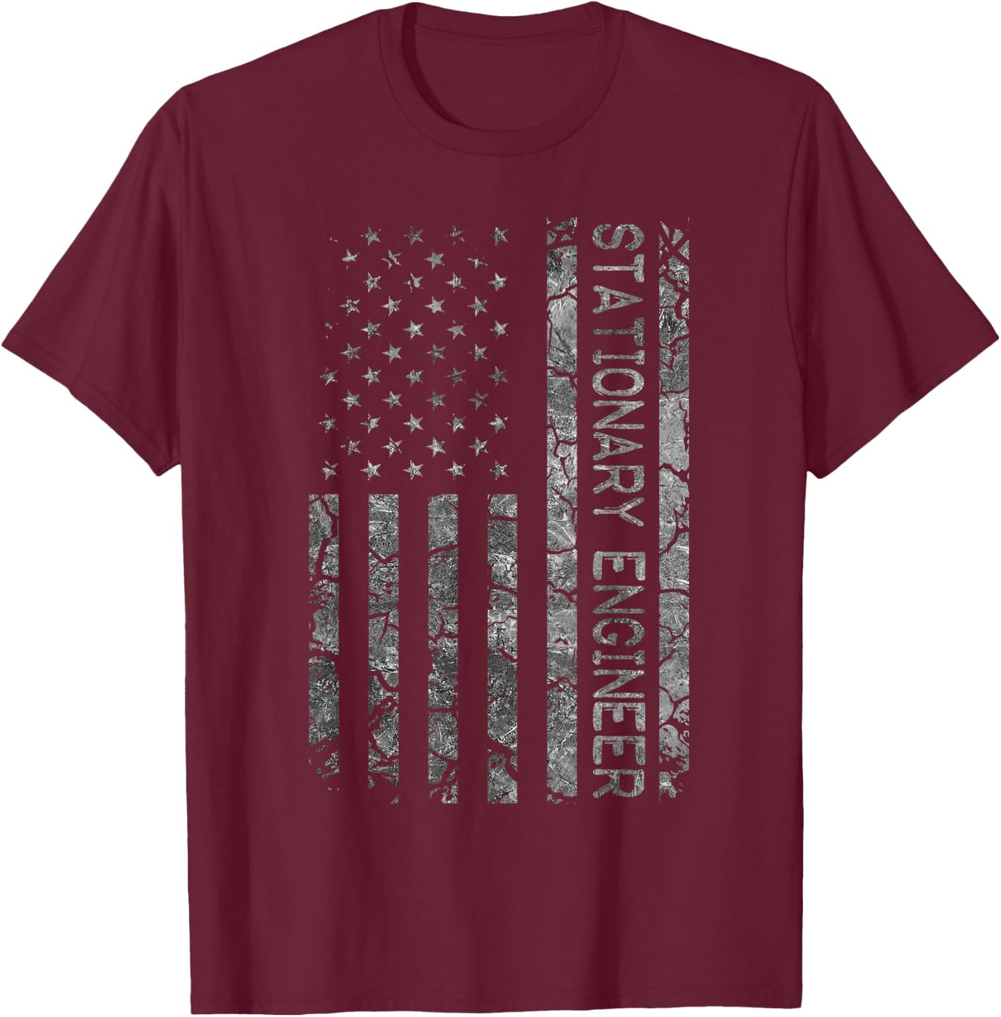 Funny Job Title Worker American Flag Stationary Engineer Women Men T-Shirt - T-Shirt | Maroon