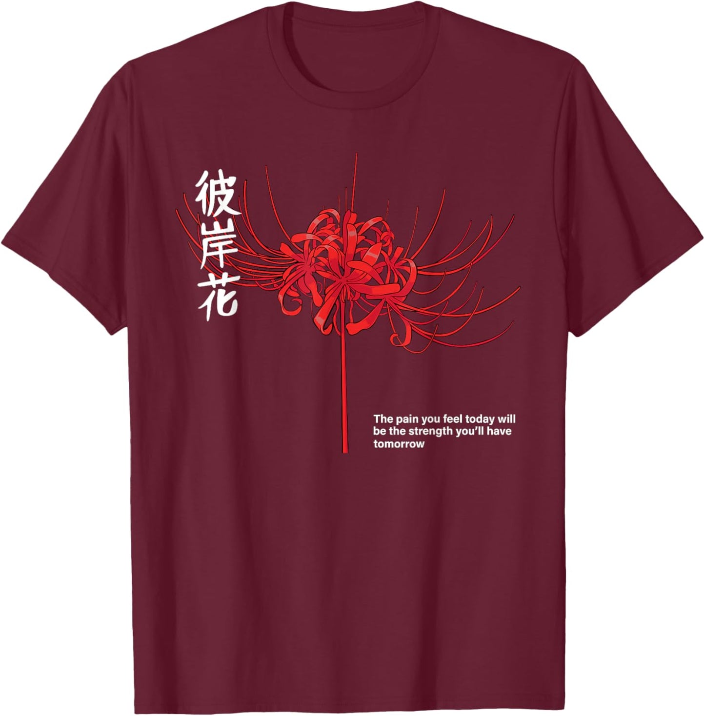 Japanese Spider Lily Soft Grunge Anime Aesthetic Flower Fan T-Shirt - T-Shirt | Maroon