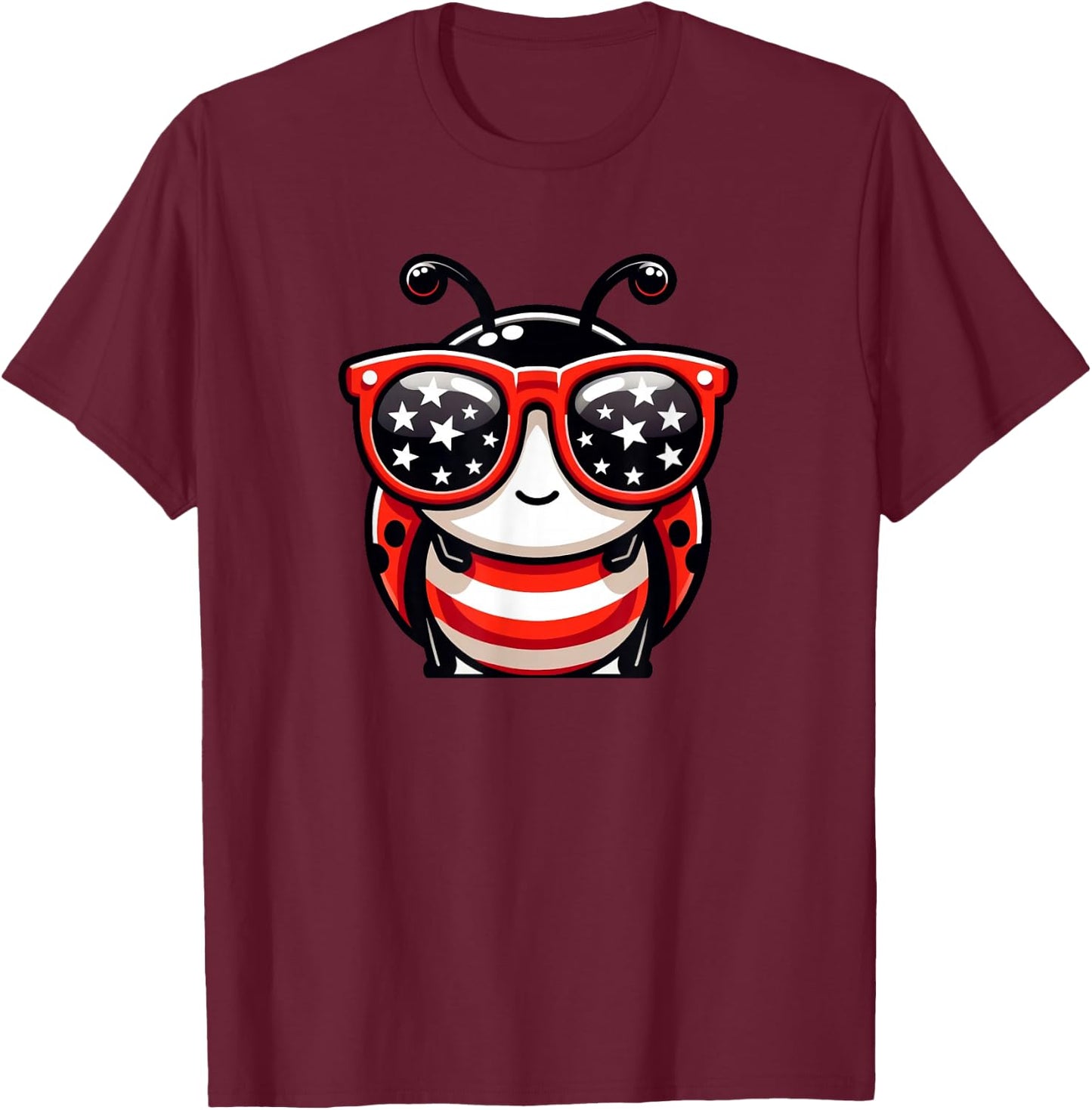Ladybug 4th of July US Flag Patriotic T-Shirt - T-Shirt | Maroon