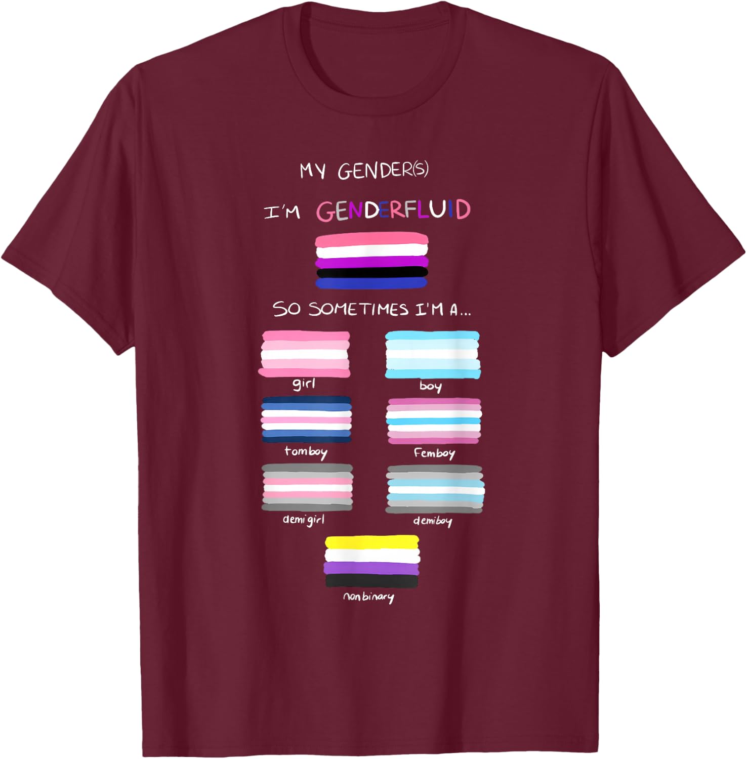 Genderfluid LGBTQ LGBT Lesbian Gay Bisexual Trans Pride T-Shirt - T-Shirt | Maroon