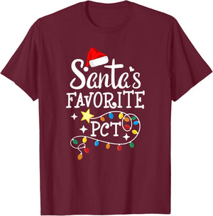 Santa's Favorite PCT - Patient Care Technician Christmas T-Shirt - T-Shirt | Maroon