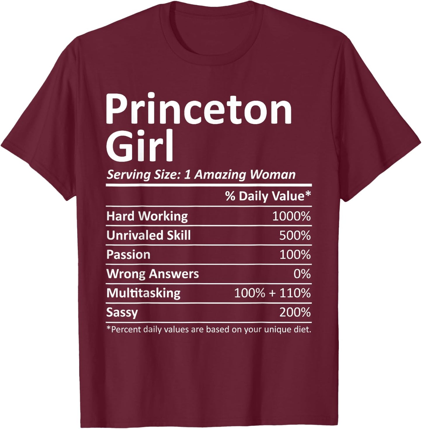 Princeton Girl NJ New Jersey Funny City Home Roots USA Gift Small T-Shirt - T-Shirt | Maroon