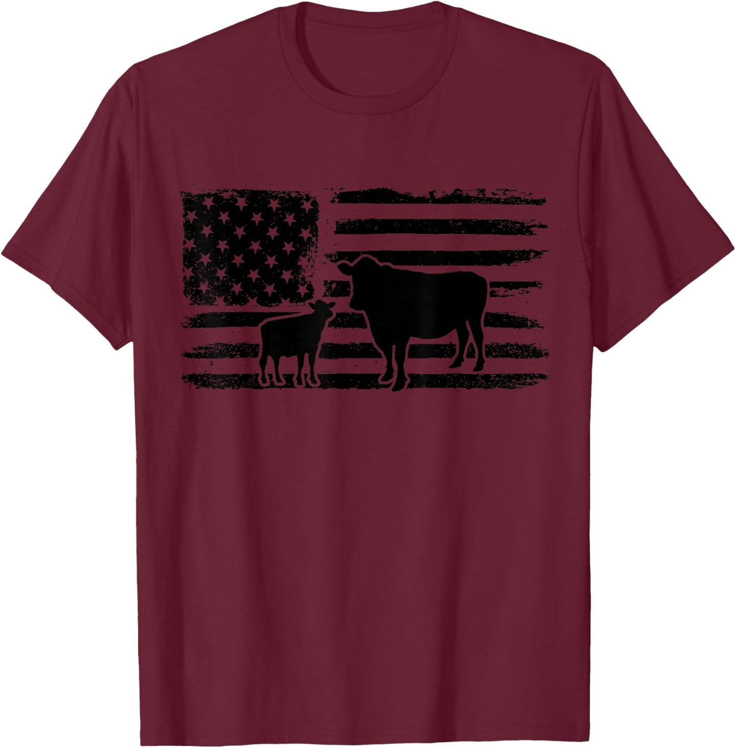 Cows American Flag Patriotic Heifer Calf Cow Lover Farmer T-Shirt - T-Shirt | Maroon