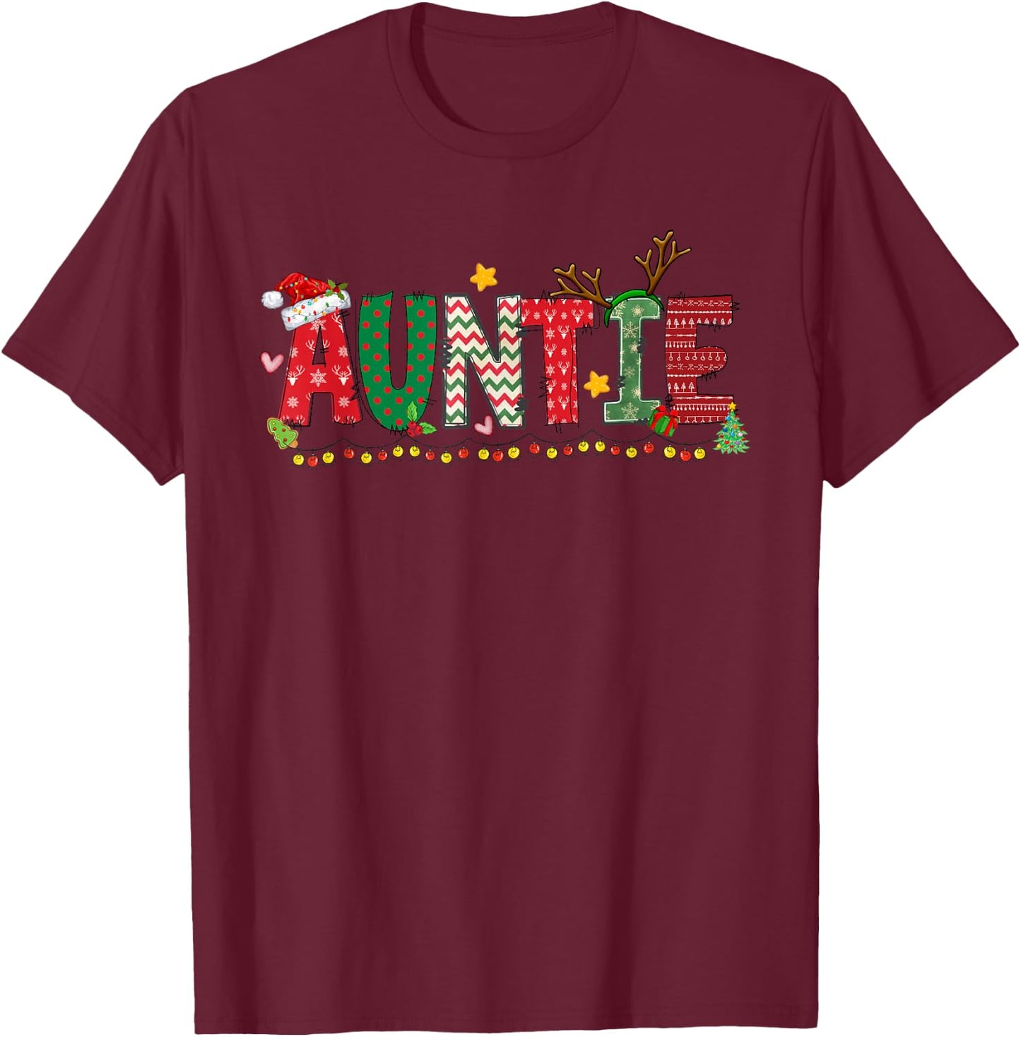 Auntie Claus Christmas Lights Pajama Family Matching T-Shirt - T-Shirt | Maroon