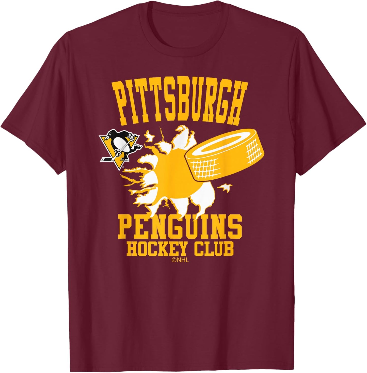 Pittsburgh Penguins Hockey Puck Burst Dark Heather T-Shirt - T-Shirt | Maroon