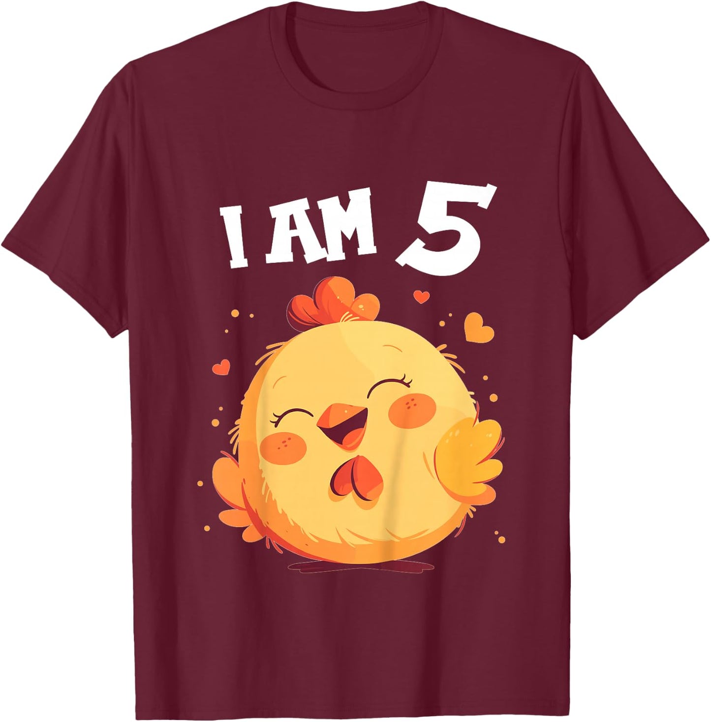 Kids 5 Years old 5 birthday Chickens Boy Girl Chicken T-Shirt - T-Shirt | Maroon