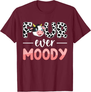 Four Ever Moody 4th Birthday 4 Years Old Birthday Cow Print T-Shirt - T-Shirt | Maroon