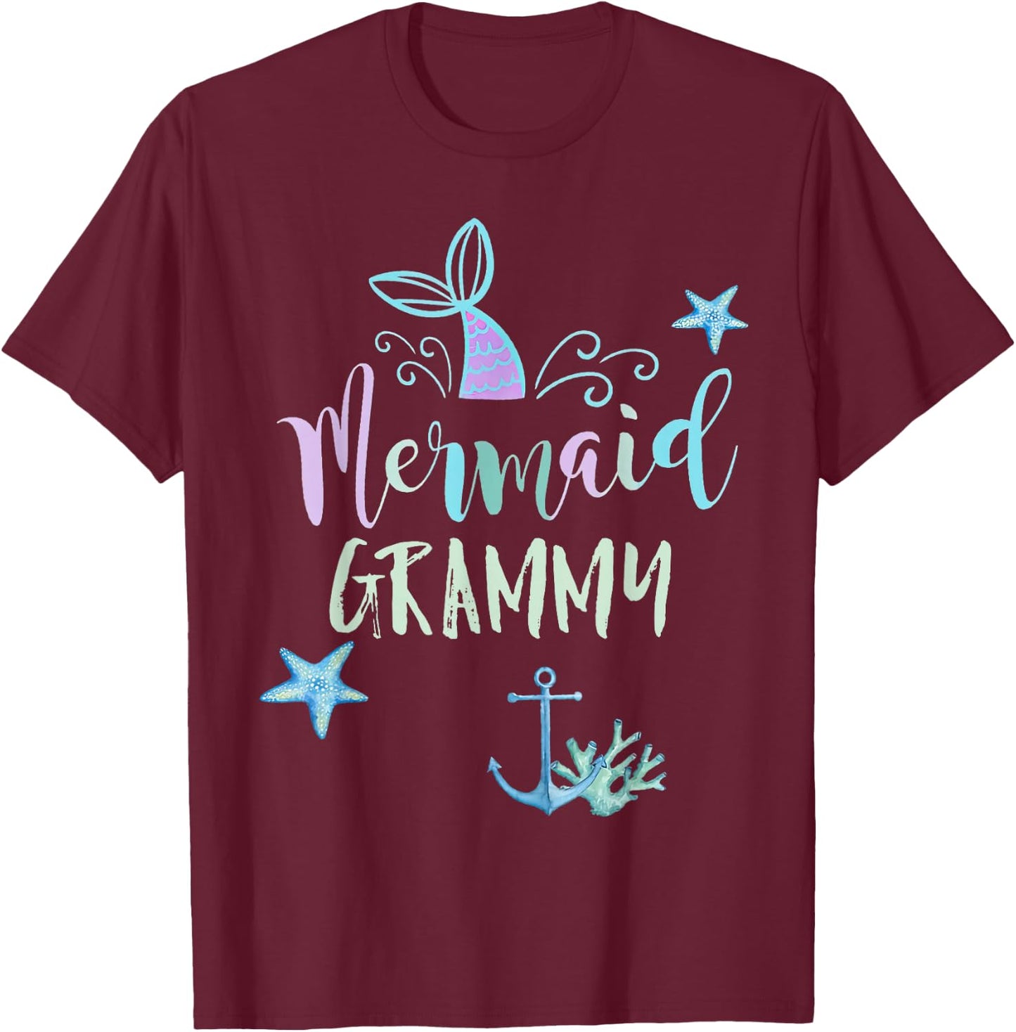 Mermaid Grammy Birthday Mermaid Family Matching Party Squad T-Shirt - T-Shirt | Maroon