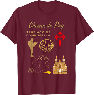 Camino Chemin du Puy Santiago de Compostela Women's Pilgrim T-Shirt - T-Shirt | Maroon