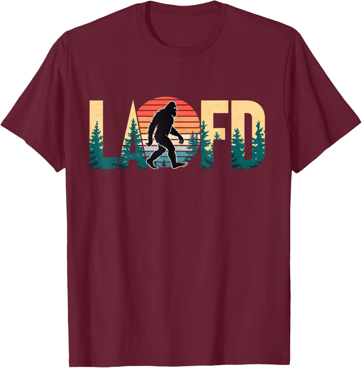 LAFD Strong Big Foot Vintage Forest Scene Retro California T-Shirt - T-Shirt | Maroon