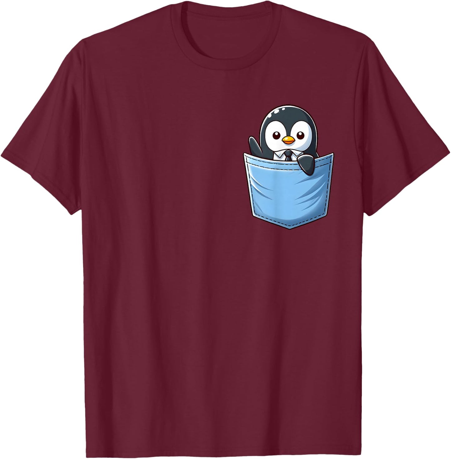 Adorable Penguin in Pocket for Kids, Boys, Girls, Women T-Shirt - T-Shirt | Maroon