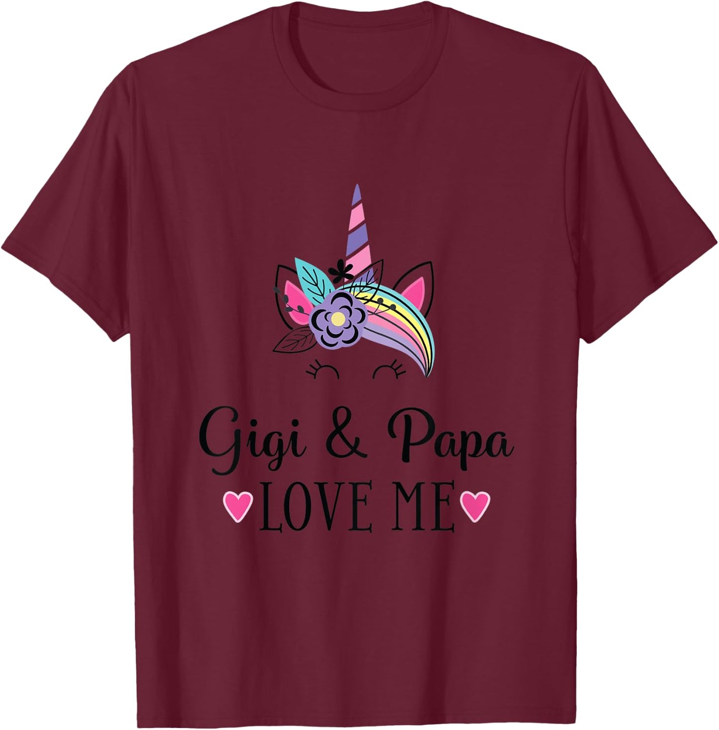 Kids Gigi and Papa Love Me Unicorn T-Shirt - T-Shirt | Maroon