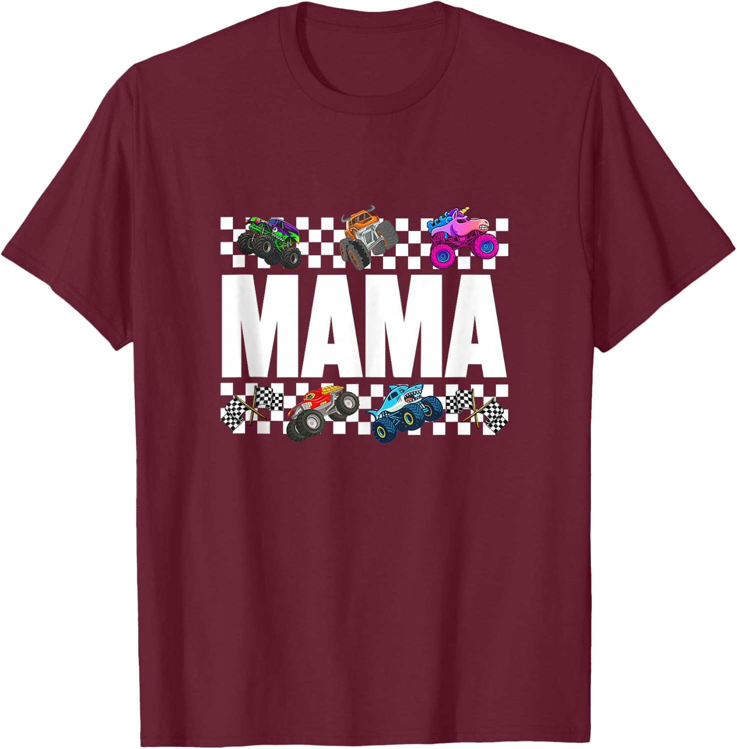 Mama Monster Truck Family Crew Birthday Matching Women Mom T-Shirt - T-Shirt | Maroon