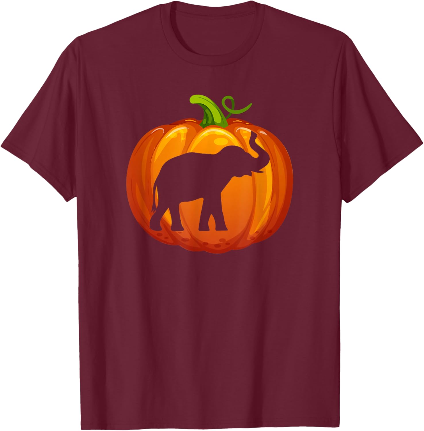 Elephant Carved In Pumpkin Love Elephants Wildlife Halloween T-Shirt - T-Shirt | Maroon