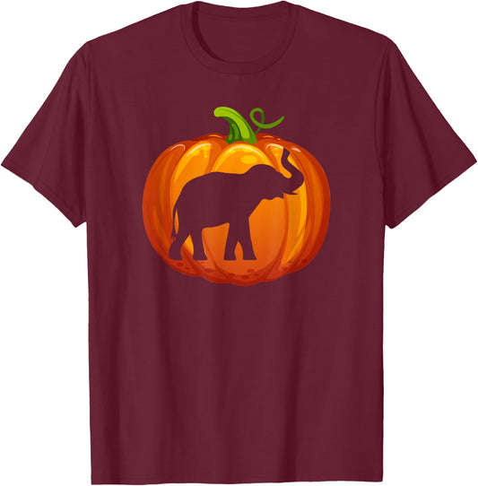 Elephant Carved In Pumpkin Love Elephants Wildlife Halloween T-Shirt - T-Shirt | Maroon