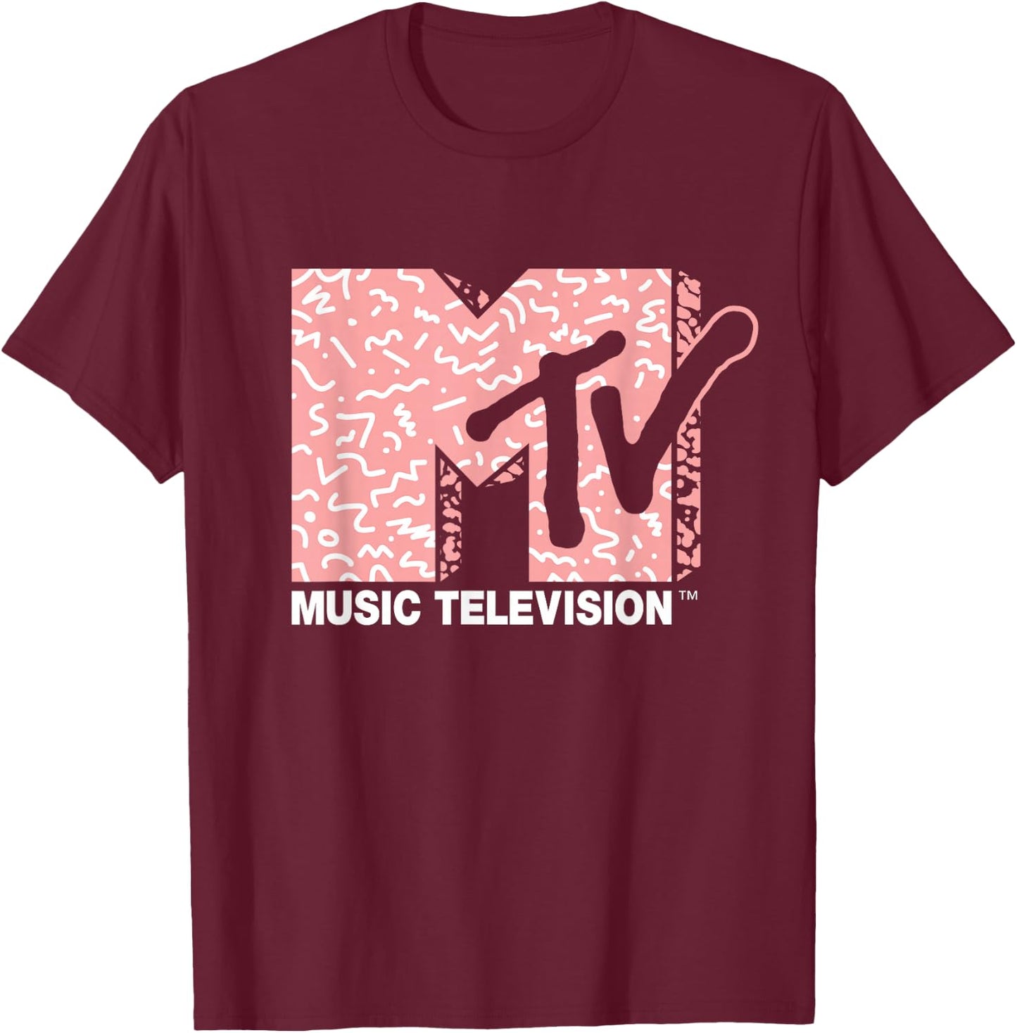 MTV - Memphis Style Pattern Fill T-Shirt - T-Shirt | Maroon