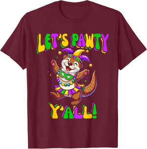 Mardi Gras Dancing Otter Let's Pawty Y'all , Kids T-Shirt - T-Shirt | Maroon