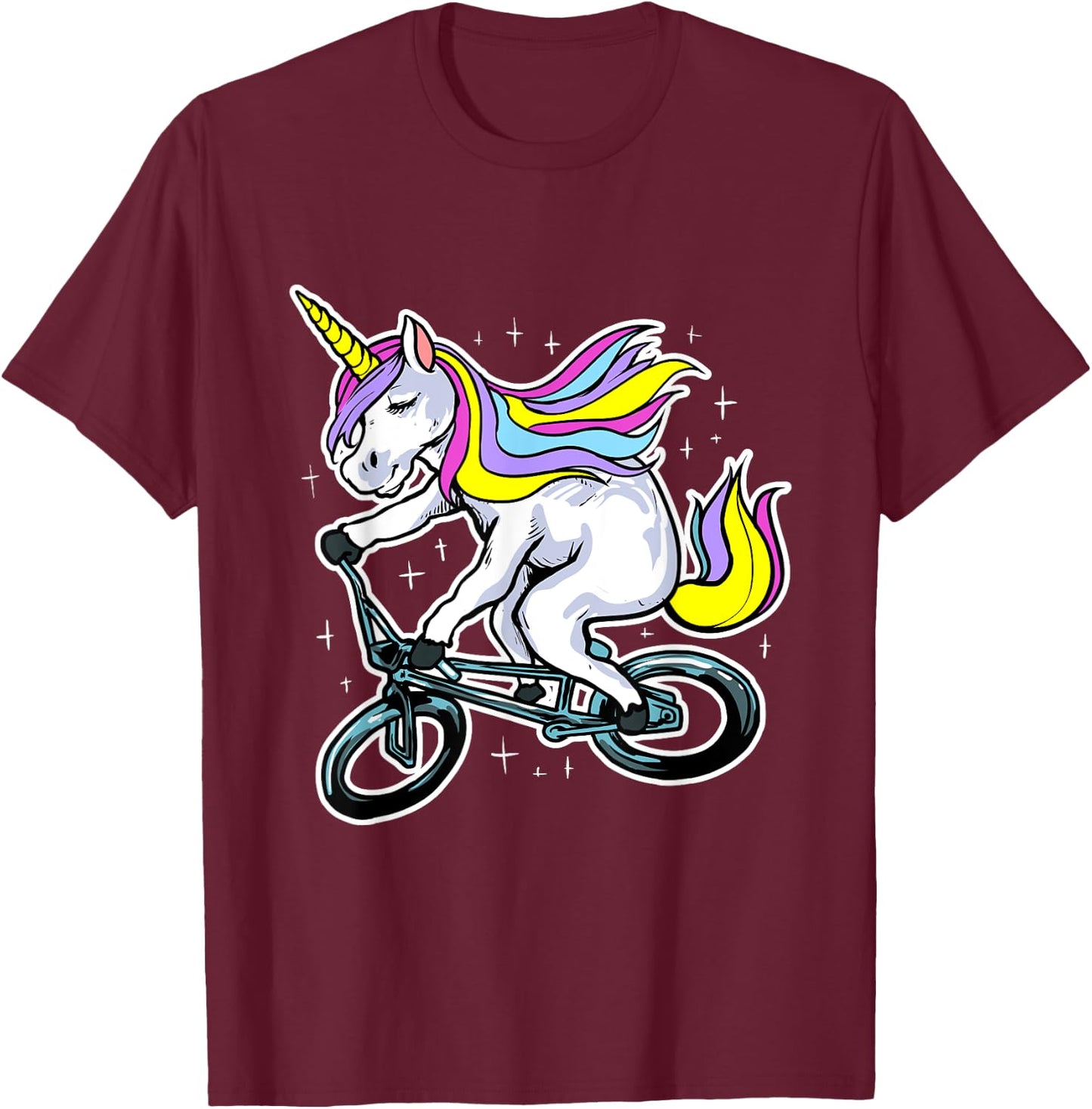 Funny Magic BMX Bike Bicycle Rider Unicorn Costume T-Shirt - T-Shirt | Maroon