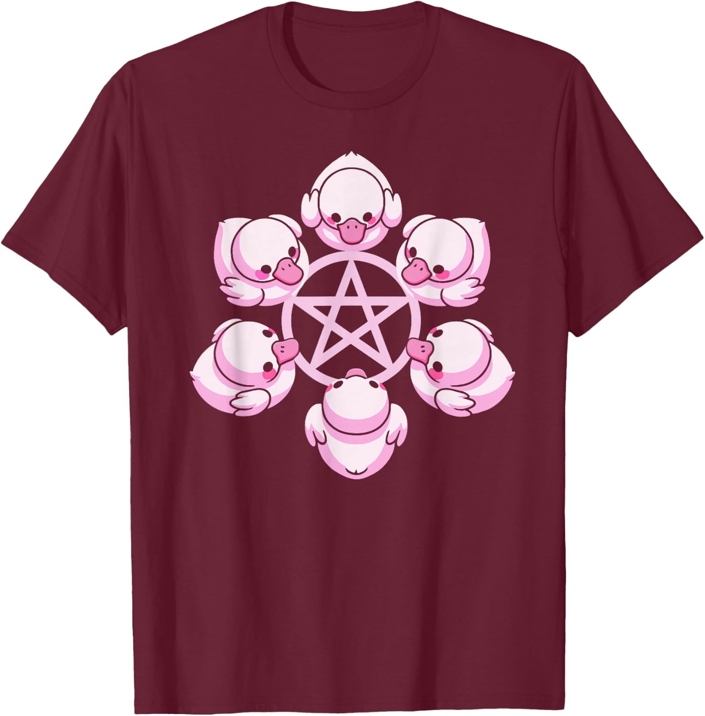 Pink Ducks Pentacle Pentagram Pastel Goth Alt Dark Humor , Small, Black T-Shirt - T-Shirt | Maroon