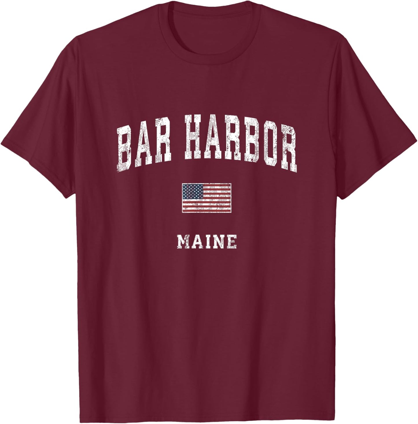 Bar Harbor Maine ME Vintage American Flag Sports Design T-Shirt - T-Shirt | Maroon