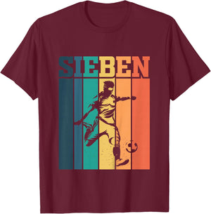 Children's Birthday 7 Years 7th Birthday Football , black T-Shirt - T-Shirt | Maroon