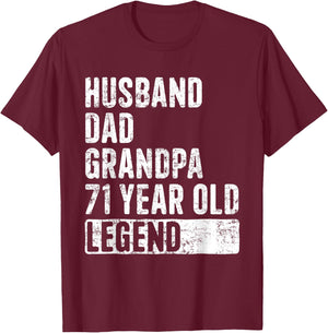 Husband Dad Grandpa 71 Years Old Legend 71st Birthday T-Shirt - T-Shirt | Maroon