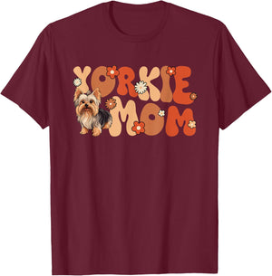 Yorkshire Terrier Groovy World's Best Yorkie Mom T-Shirt - T-Shirt | Maroon