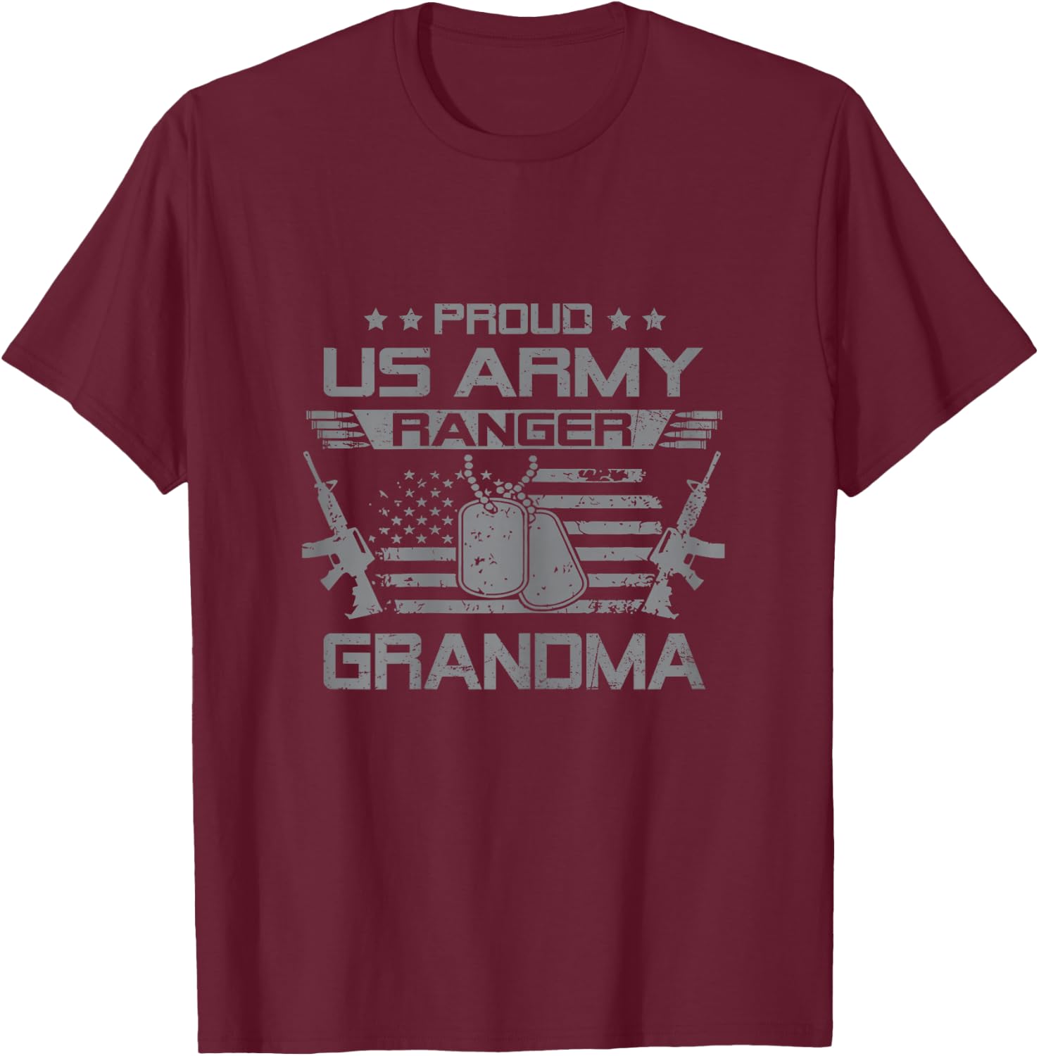 Proud US Army Ranger Grandma Flag American USA Military T-Shirt - T-Shirt | Maroon