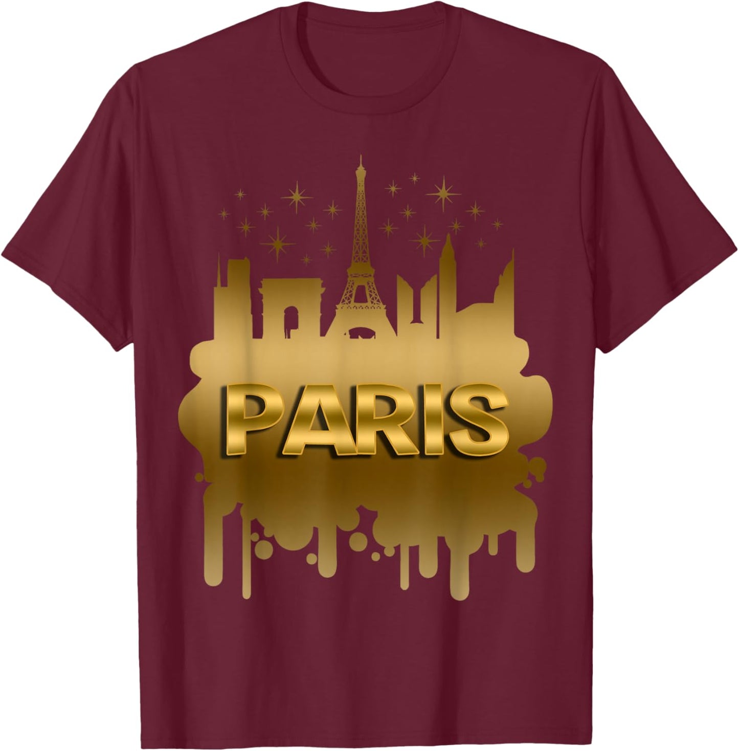 Vintage Metallic Gold Paris T Shirt, France Holiday Gift T-Shirt - T-Shirt | Maroon