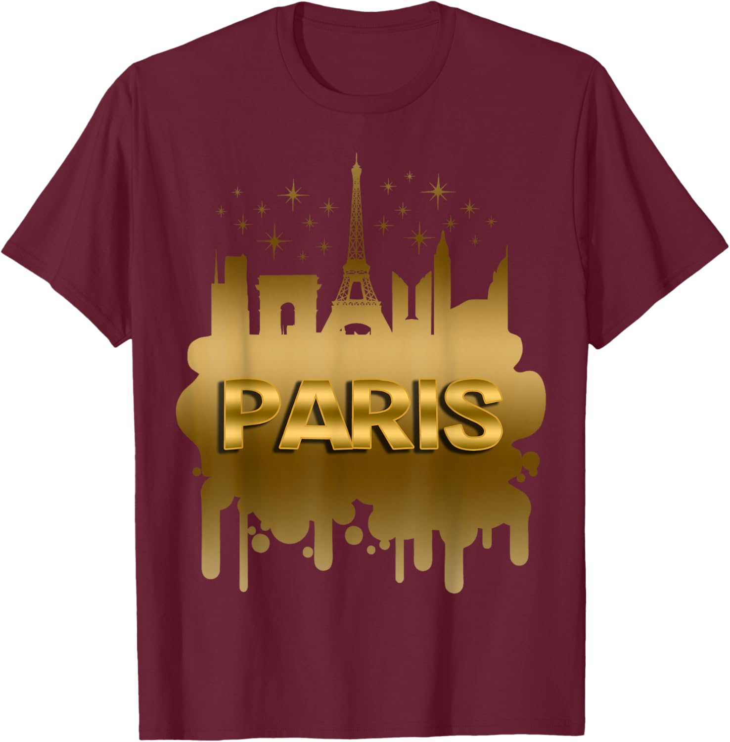 Vintage Metallic Gold Paris T Shirt, France Holiday Gift T-Shirt - T-Shirt | Maroon