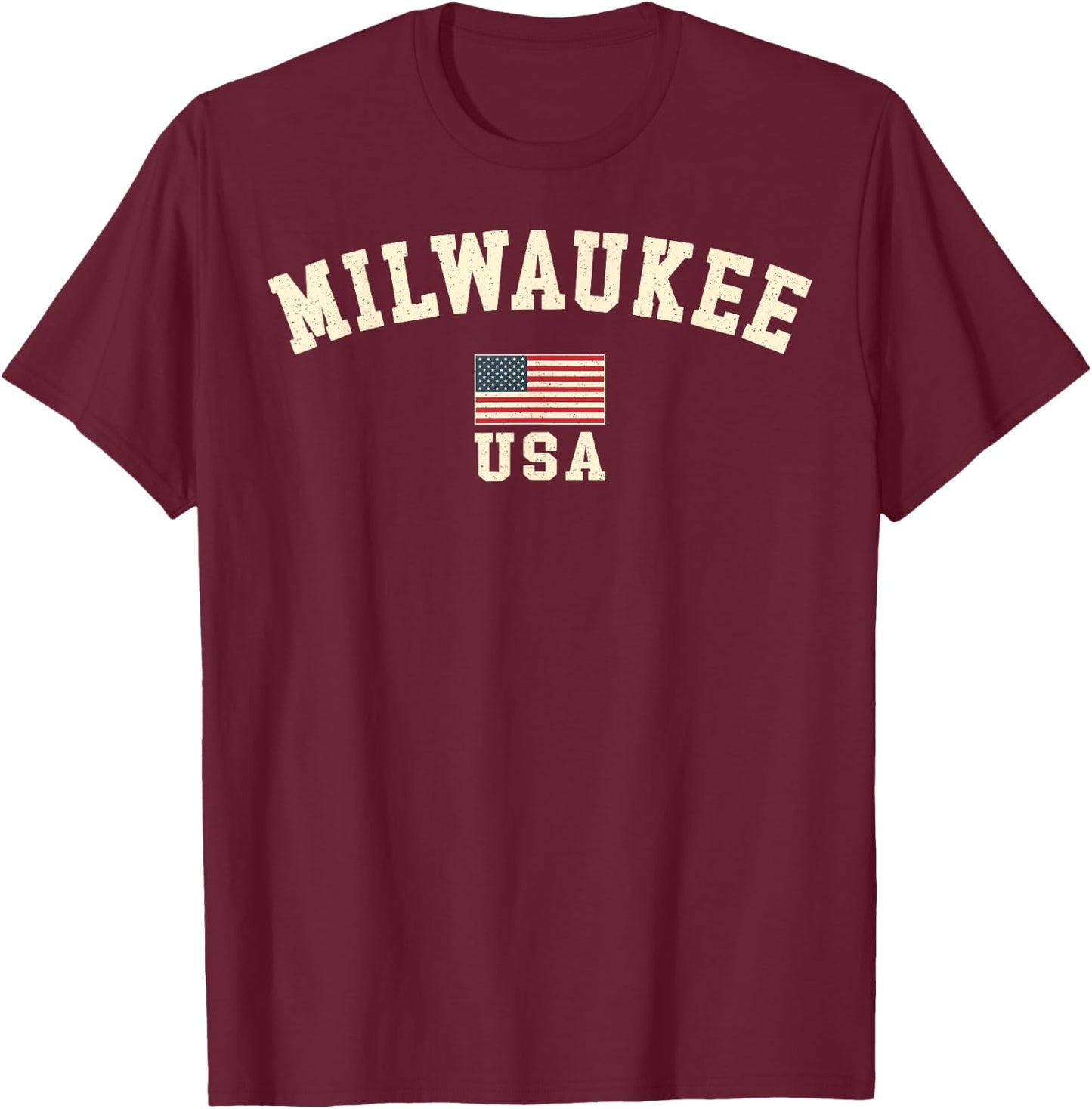 Vintage American Flag Milwaukee Wisconsin Souvenir Retro T-Shirt - T-Shirt | Maroon