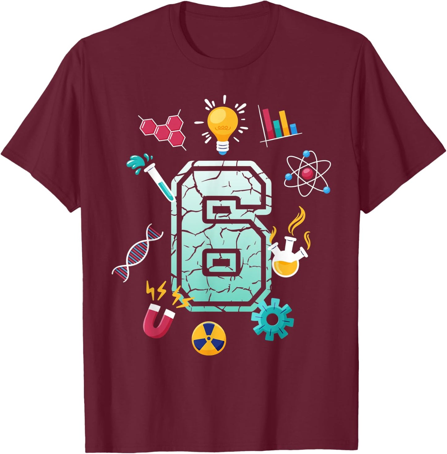 Science 6 Year Old Birthday School Party Scientific Matching T-Shirt - T-Shirt | Maroon