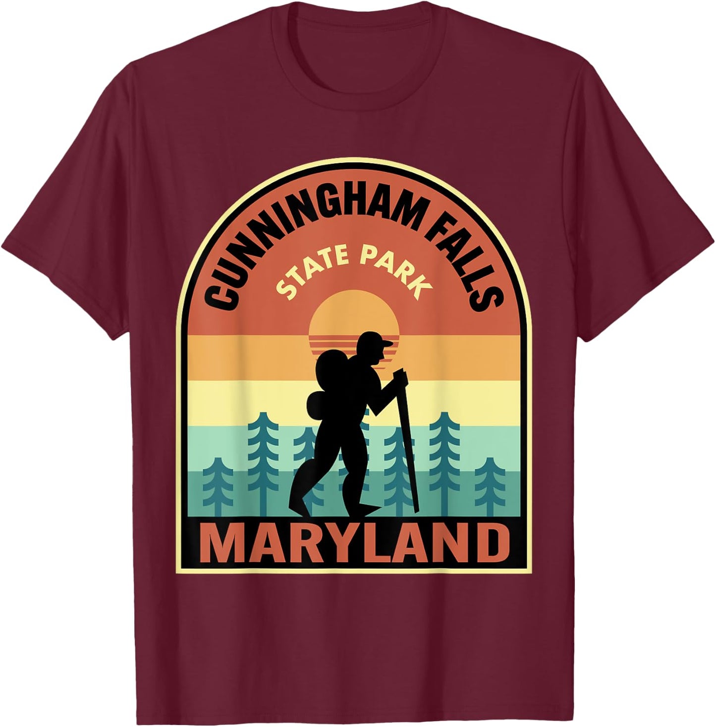 Cunningham Falls State Park Maryland Retro Hiking T-Shirt - T-Shirt | Maroon