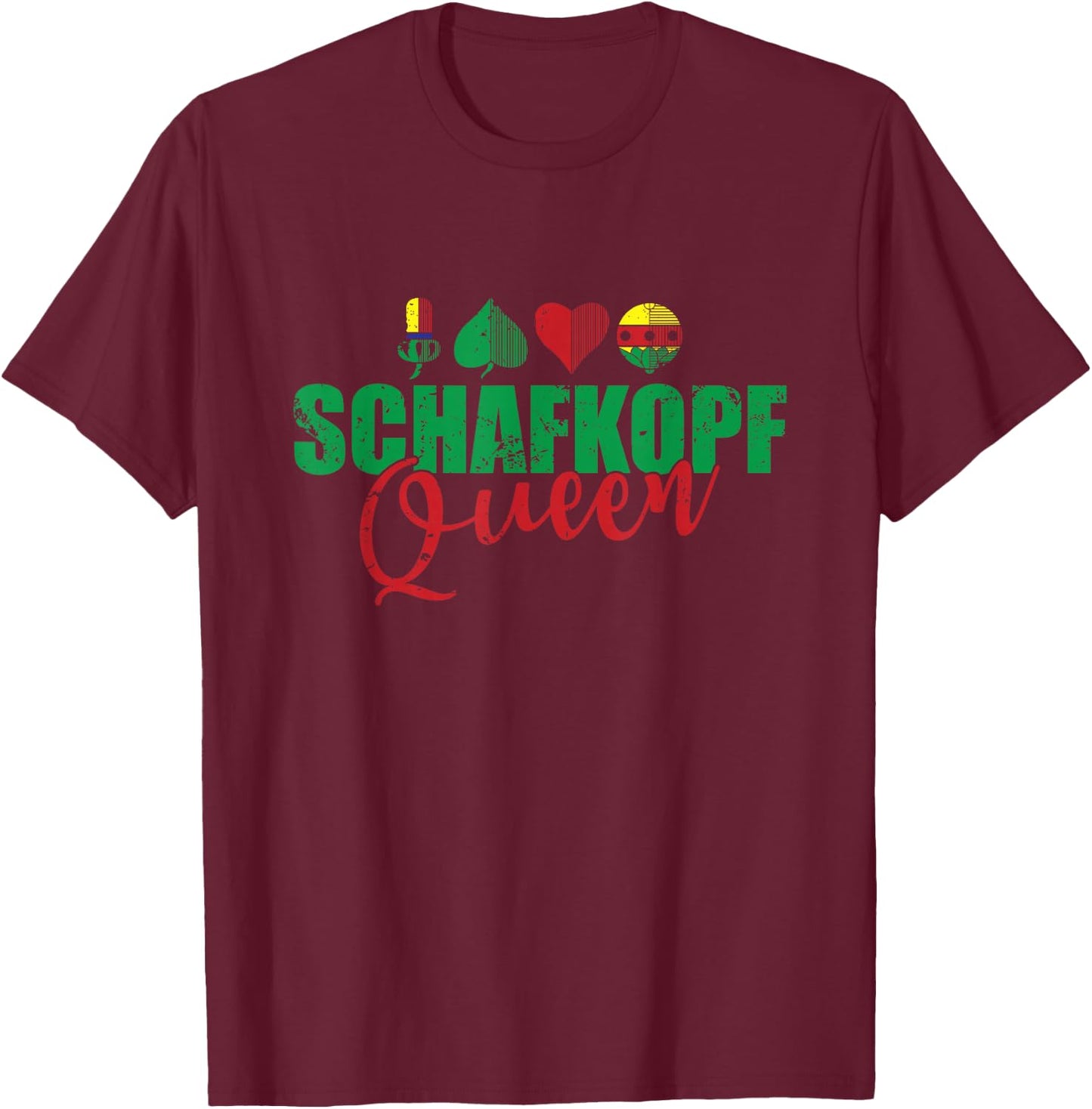 Sheep Head Queen Card Game Playing Card , black T-Shirt - T-Shirt | Maroon