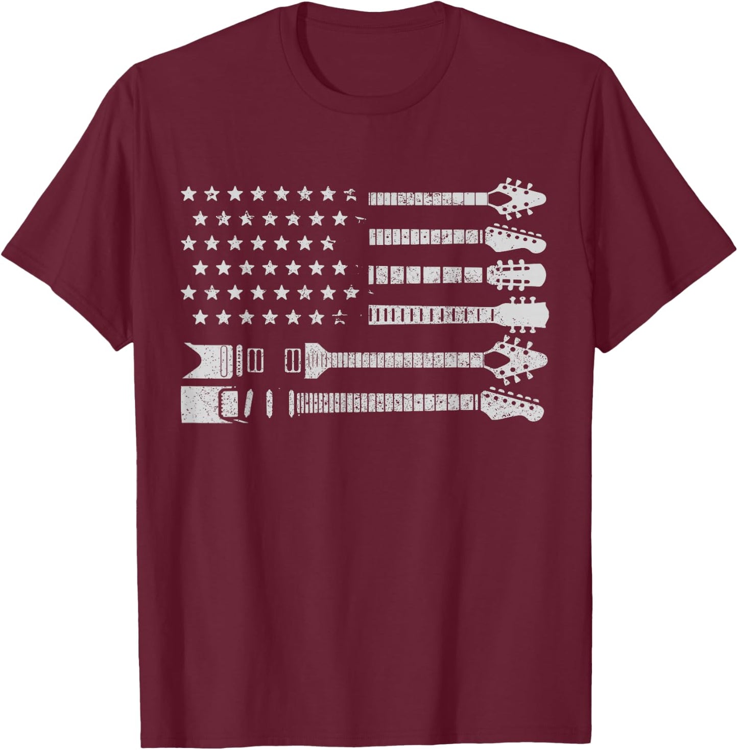 Patriotic Guitar Player Gifts & Apparel Co. American Flag Guitarist Vintage Black -Adults Classic Fit T-Shirt - T-Shirt | Maroon
