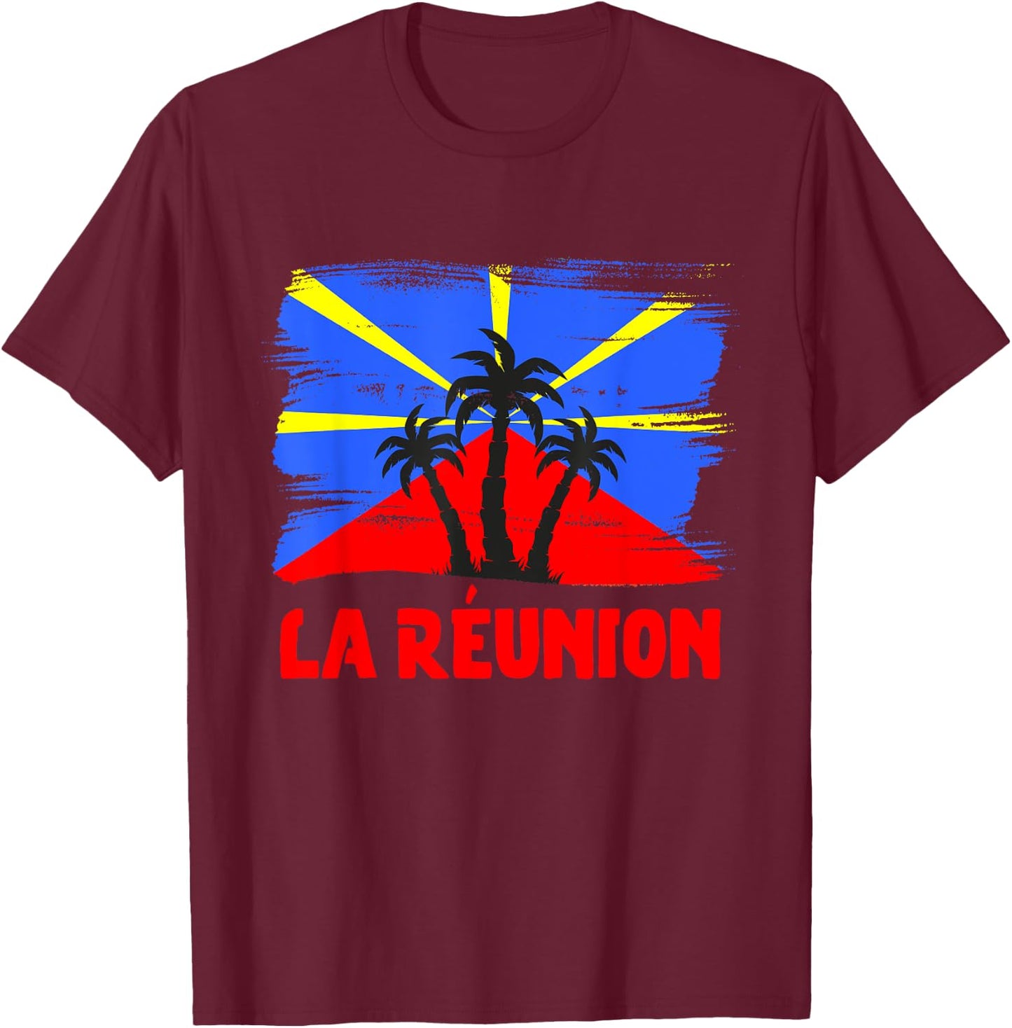 Reunion Island Flag Reunion Reunion Island Vintage , Black, S T-Shirt - T-Shirt | Maroon
