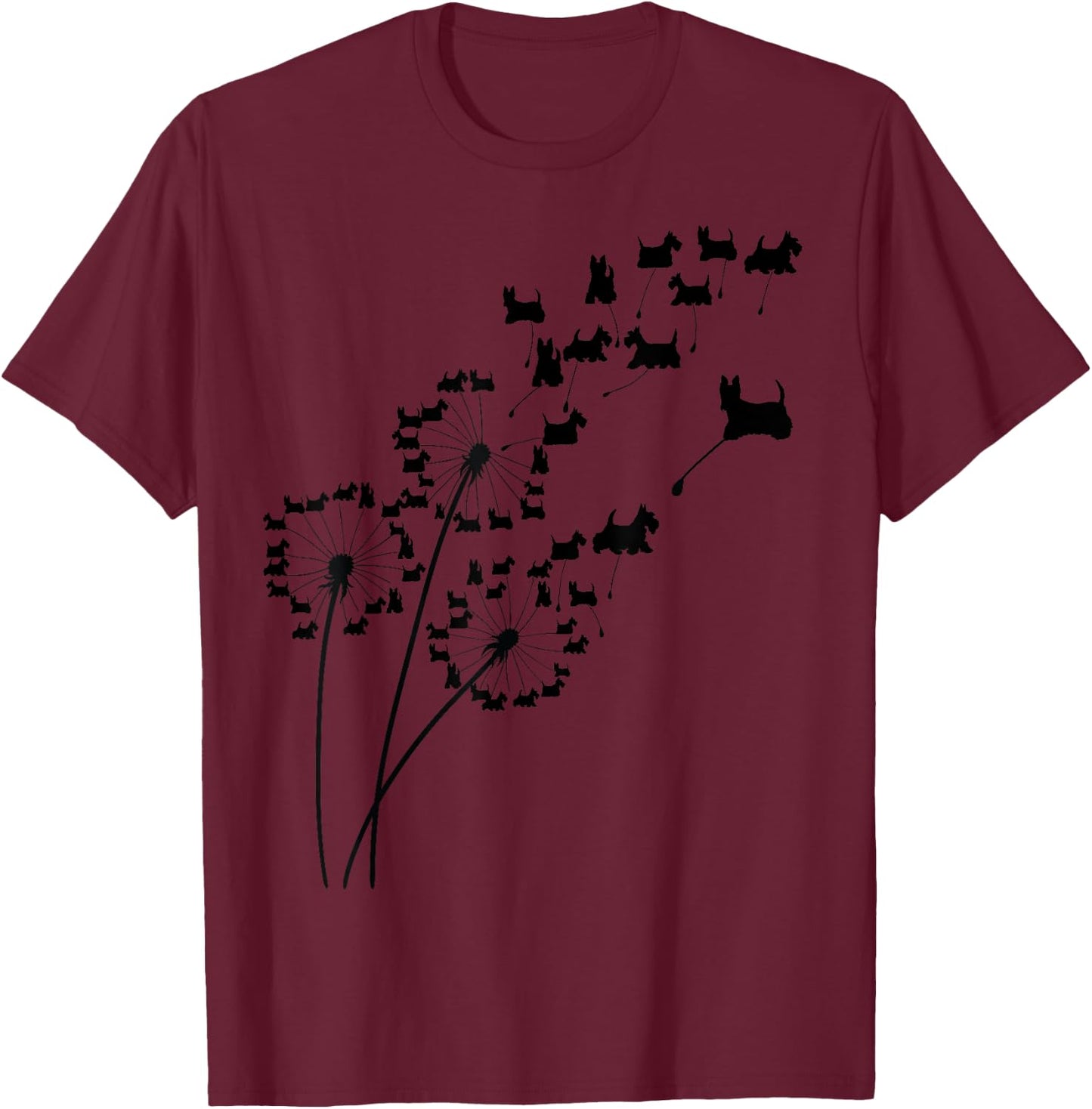 Dandelion Scottie Flower, Floral Scottish Terrier Tree T-Shirt - T-Shirt | Maroon