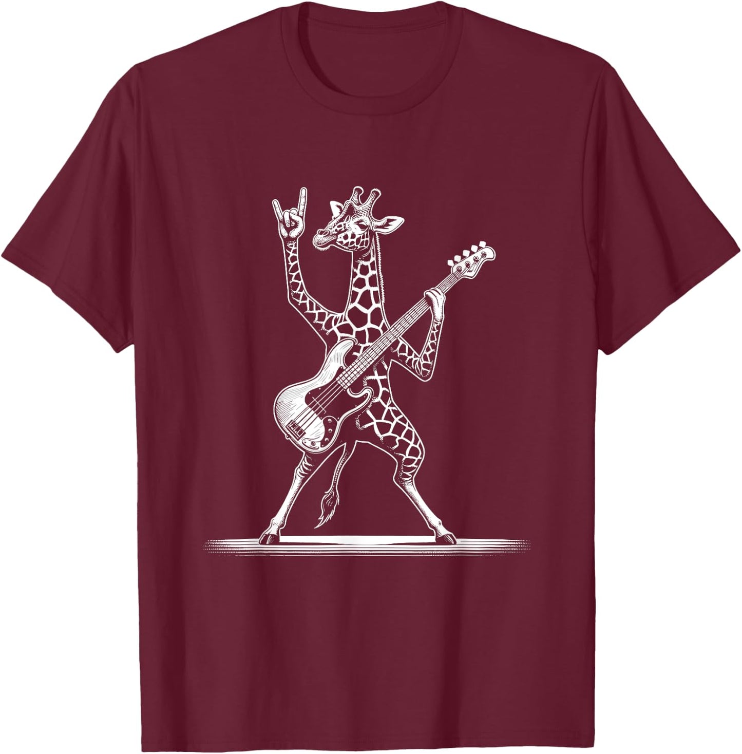 Rock n Roll Giraffe Playing Guitar Funny Giraffe T-Shirt - T-Shirt | Maroon