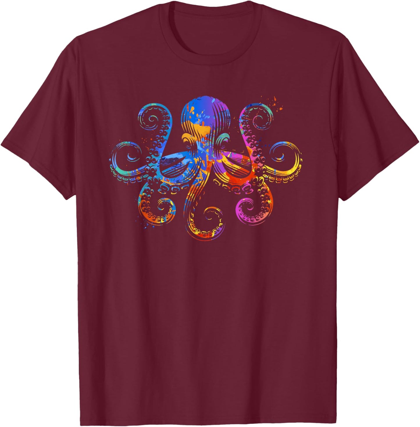 Octopus Graphic - Colorful Ocean Octopus Design T-Shirt - T-Shirt | Maroon
