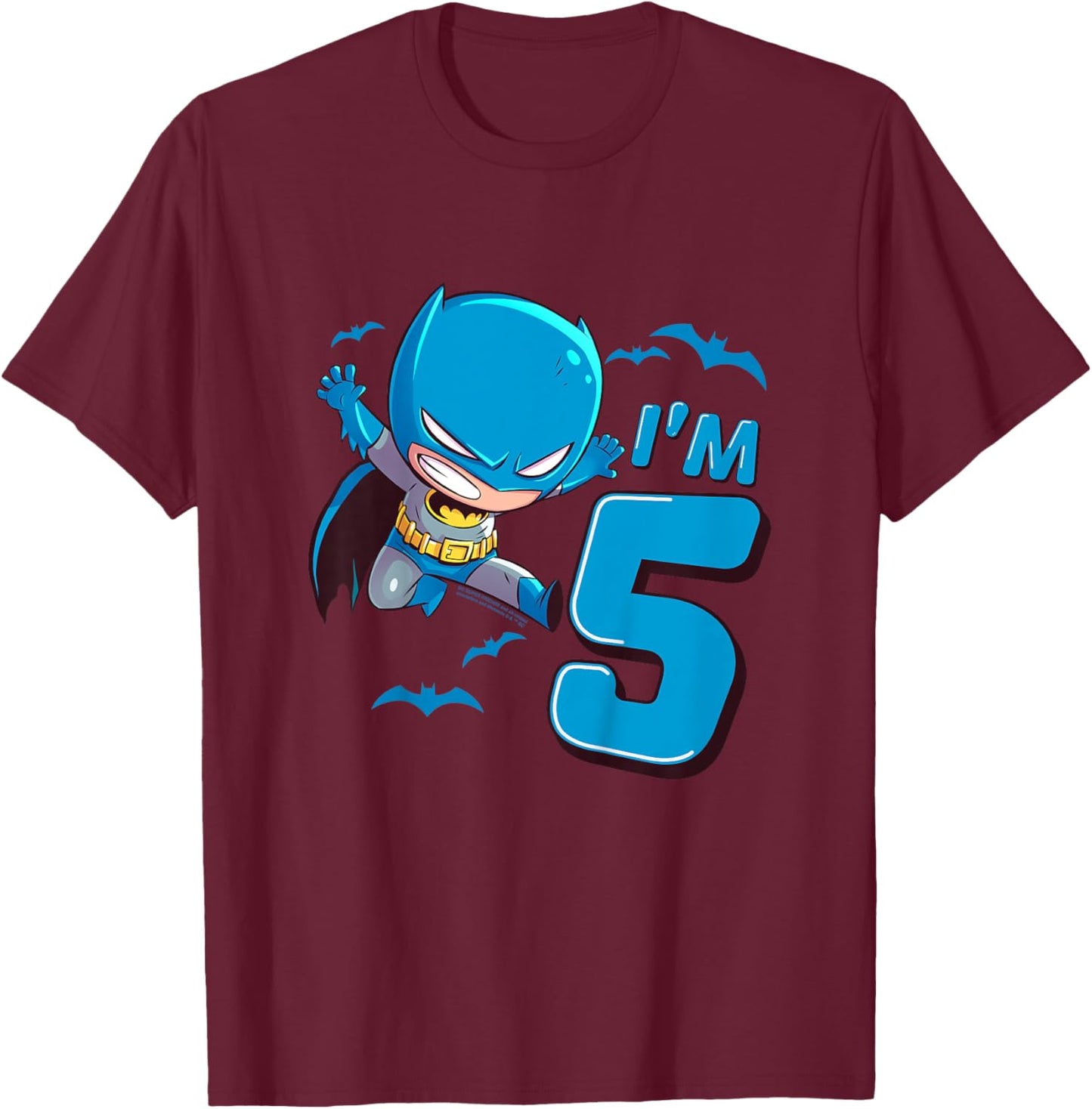 Kids Batman 5th Birthday Cute I'm 5 , black T-Shirt - T-Shirt | Maroon