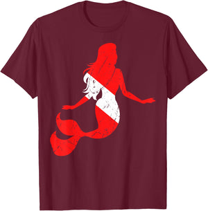 Mermaid Scuba Diving Diver Down Flag Underwater Dive Swim T-Shirt - T-Shirt | Maroon