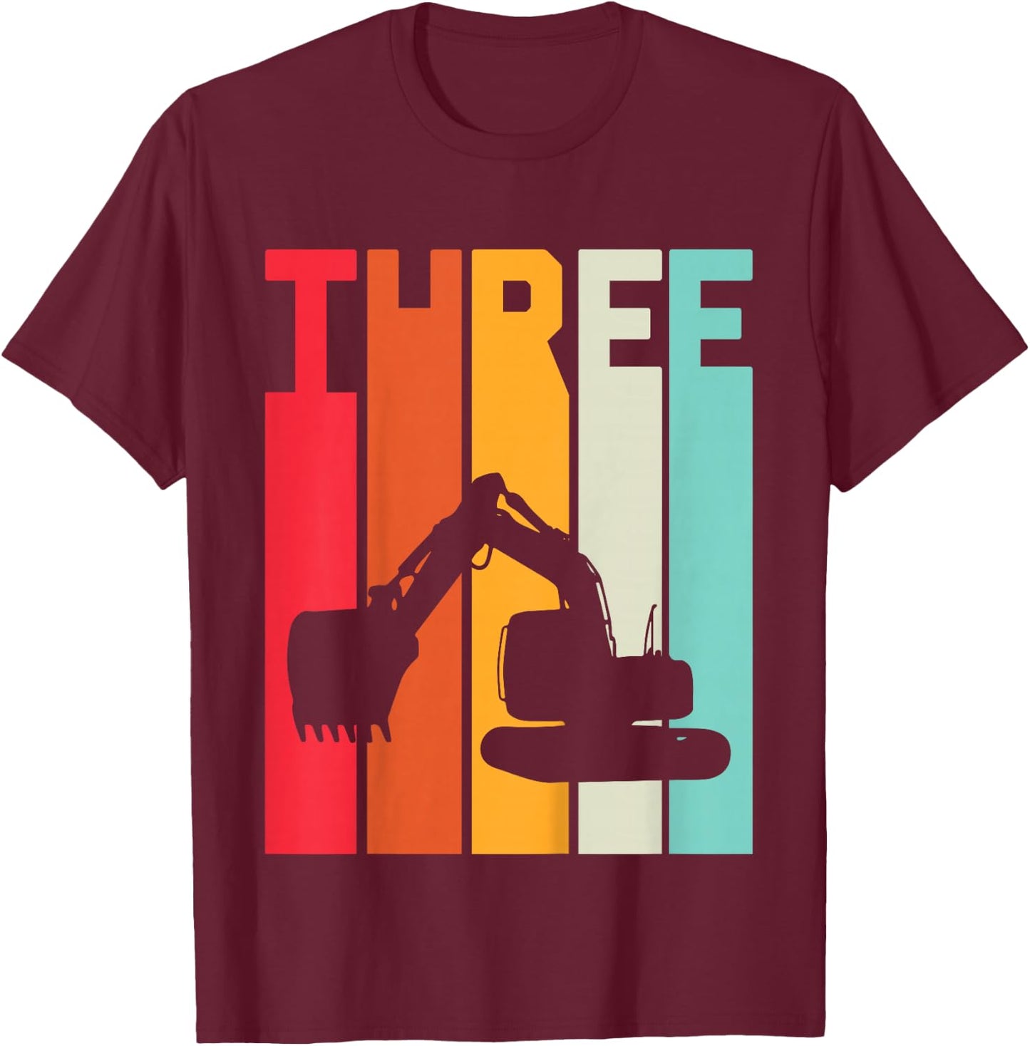 Kids 3rd Birthday Boy 3 Year Old Construction Truck Excavator T-Shirt - T-Shirt | Maroon