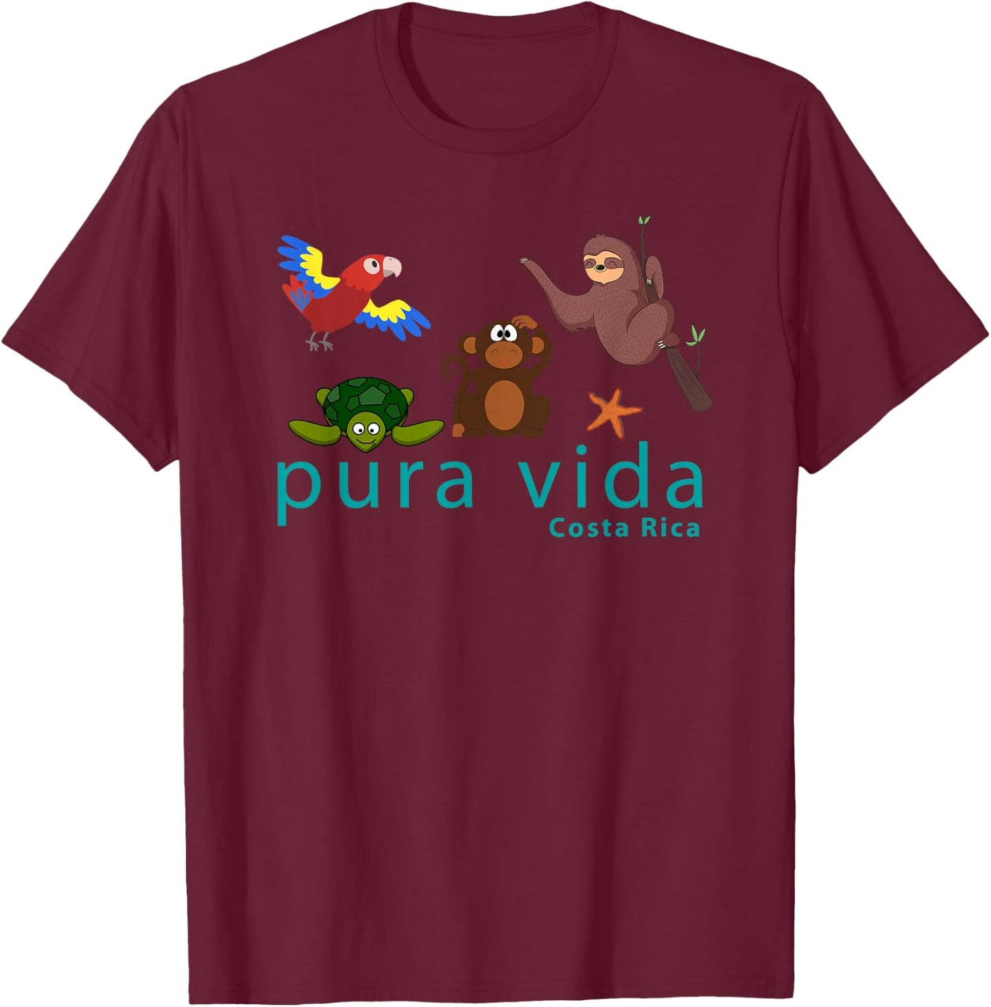 Costa Rica Pura Vida Animals Shirt T-Shirt - T-Shirt | Maroon