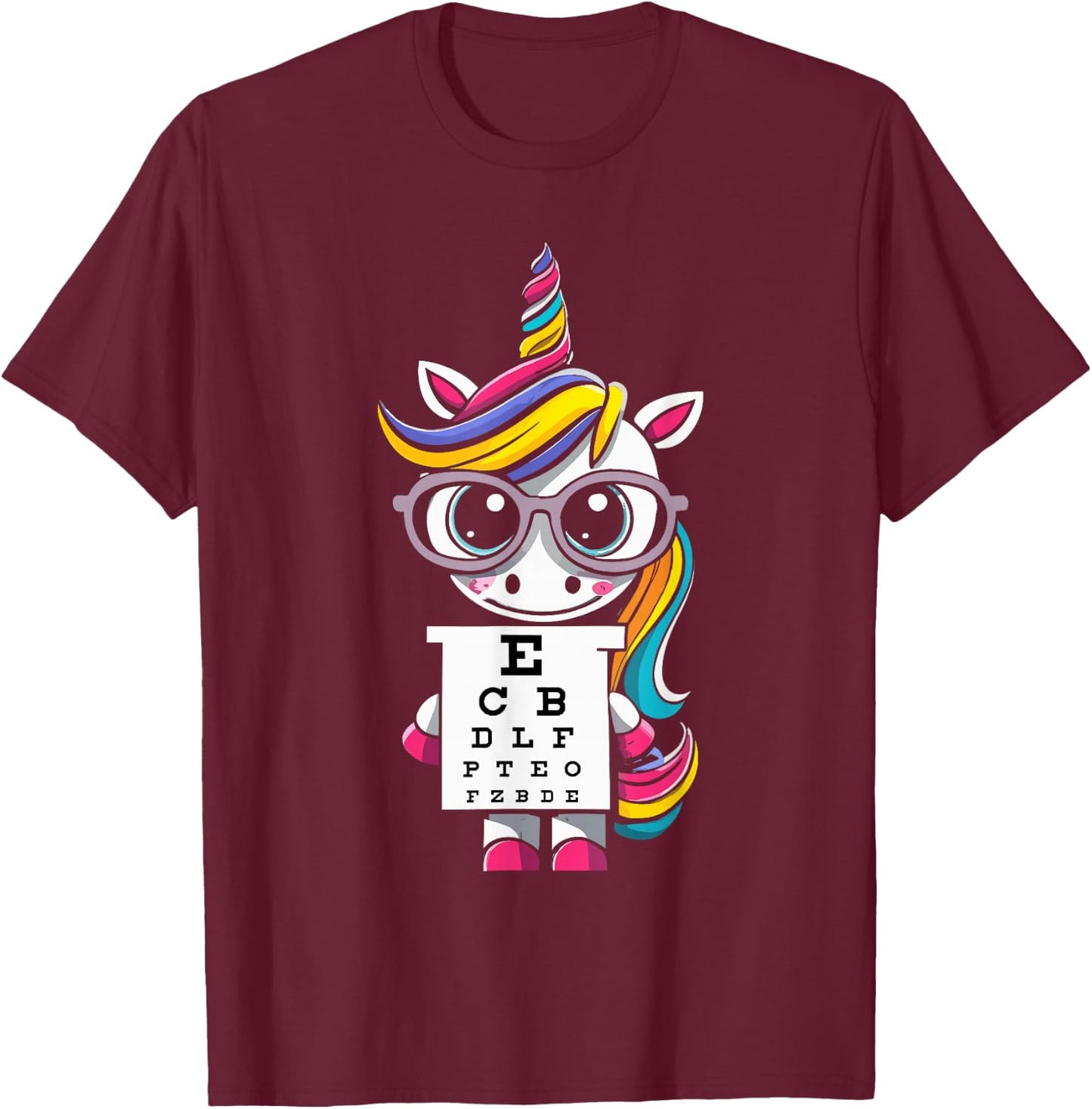 Funny Eye Test Unicorn Chart Eye Chart Ophthalmologist T-Shirt - T-Shirt | Maroon