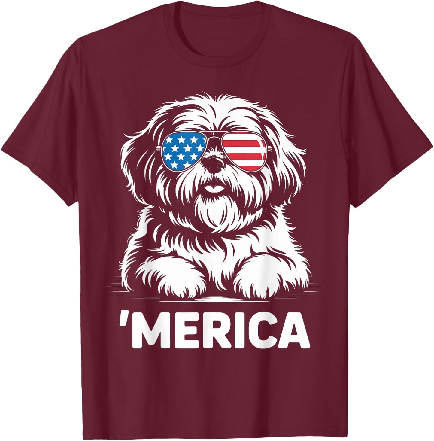 Shih Tzu 4th of July ‘Merica Patriotic T-Shirt - T-Shirt | Maroon