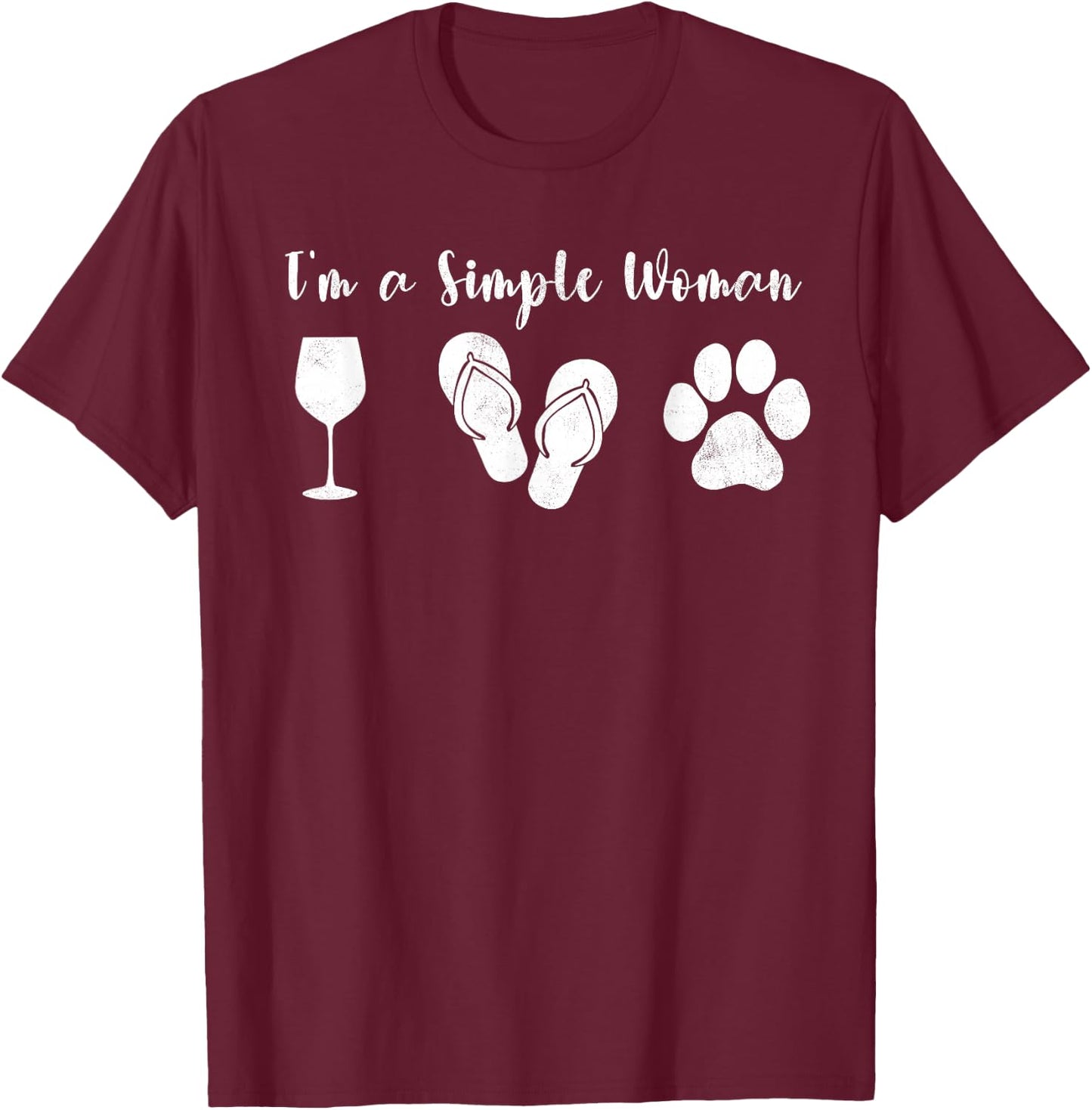 I'm Simple Woman Dogs & Wine Sun Lover Funny Dog Joke T-Shirt - T-Shirt | Maroon