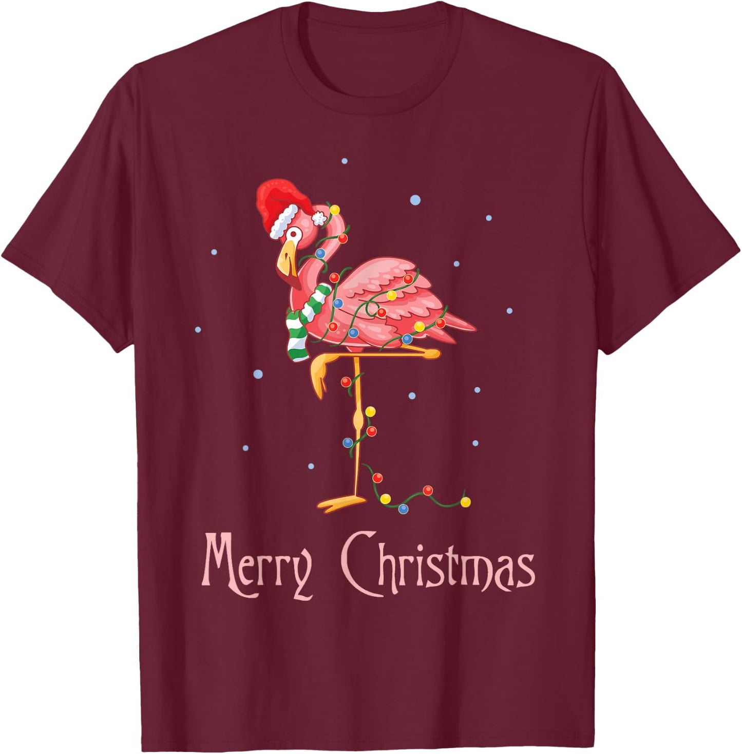 Merry Christmas Pink Flamingo Cute Xmas Costume T-Shirt - T-Shirt | Maroon