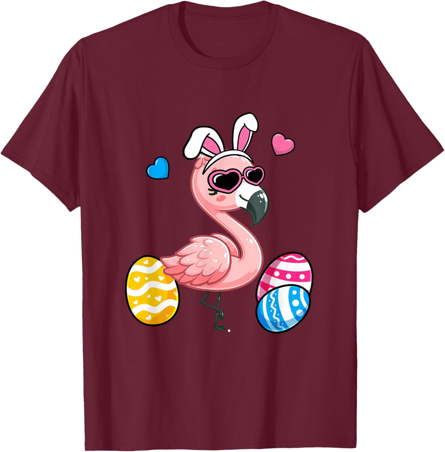 Cute Flamingo Bunny Ears Easter Day Boy Girl Kids T-Shirt - T-Shirt | Maroon